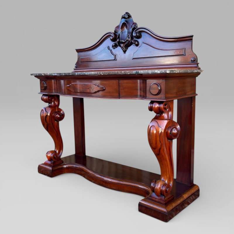 Antique Victorian Mahogany & Marble Topped Carved Console Wall Table With Drawer - Image 6